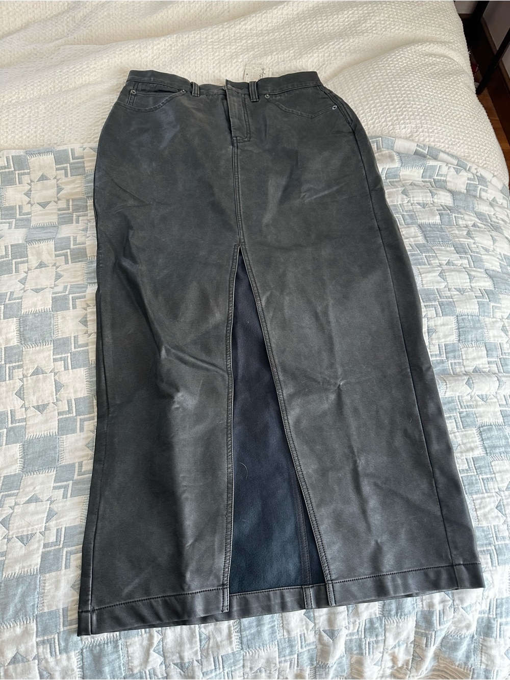 Free People Black Faux Leather Midi Skirt